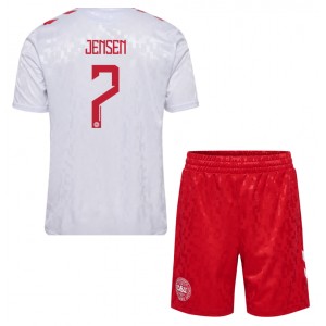Fotbalové Dres Dánsko Mathias Jensen #7 Dětské Venkovní Oblečení ME 2024 Krátký Rukáv (+ trenýrky)